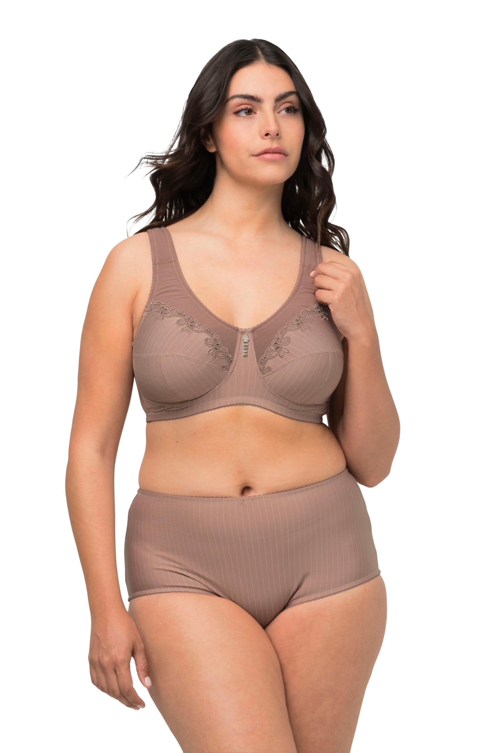 Ulla Popken Damen Entlastungs-BH, ohne Bügel, Strassanhänger, Cup C - G BRA, taupe, 130E