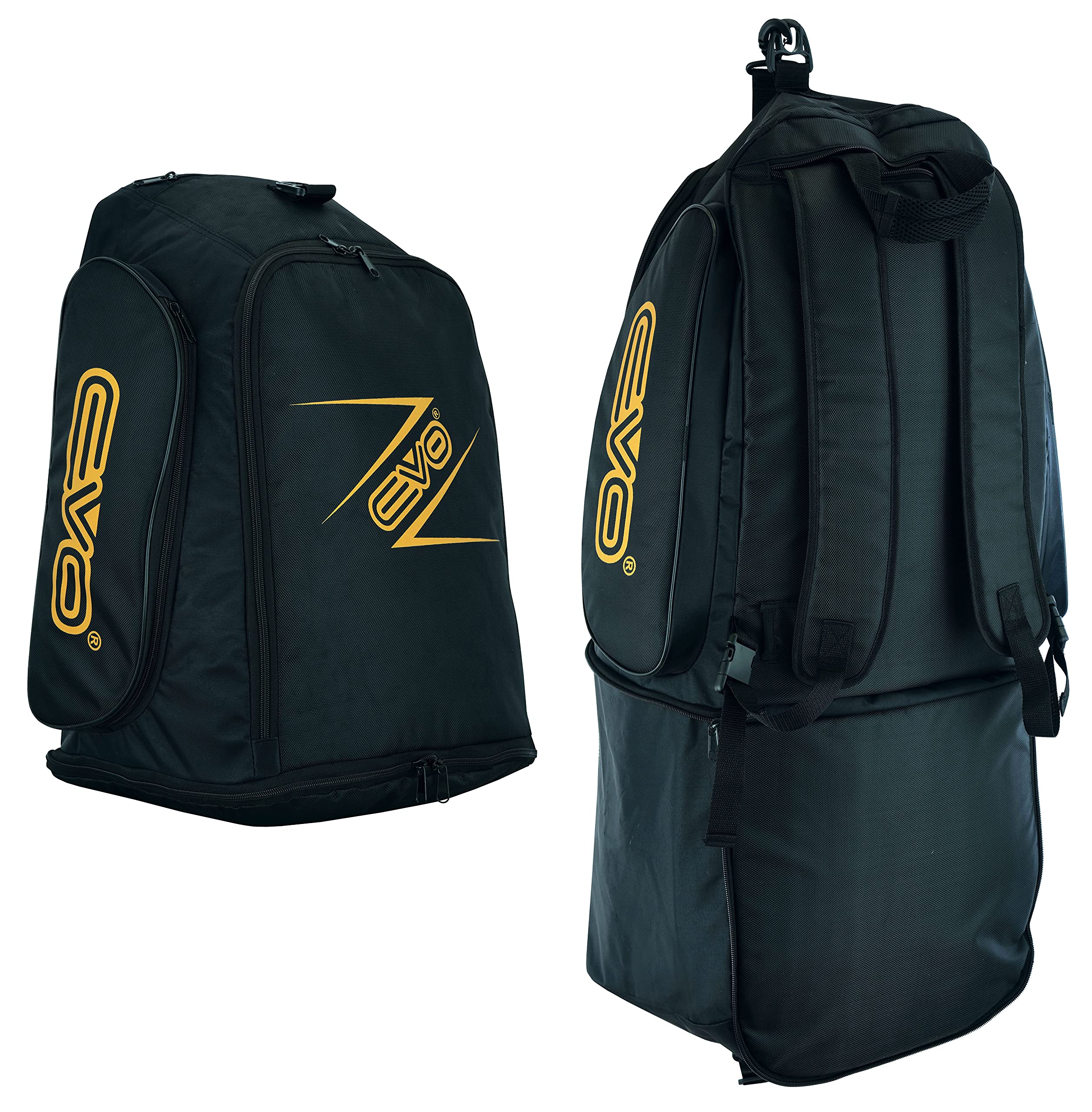 EVO Fitness Sportrucksack mit Schuhfach, Netztasche, Reisetasche, für Männer und Frauen, MMA, Boxen, Übungen, Reisetasche, Gepäck mit Schultergurt, Schwarz , Einheitsgröße