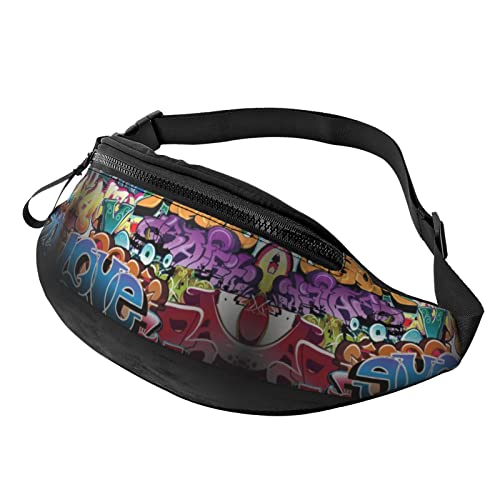 Hip-Hop-Gürteltasche für Damen und Herren, Hip-Hop-Motiv, für Reisen, Yoga, Fitnessstudio, für Outdoor, Workout, Sport, Reisen, Laufen, Schwarz , Einheitsgröße