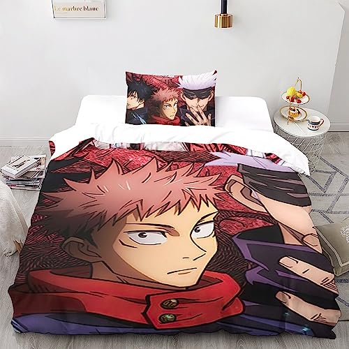 UKALOU Jujutsu Kaisen Gojo Satoru Bettwäsche Set 3D Bettwäsche Set 3 Teilig Mikrofaser Bettbezug Mit Reißverschluss Und Kissenbezug Weich Haltbar Atmungsaktive Single（135x200cm）