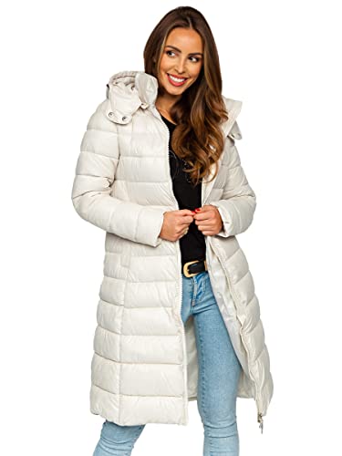 BOLF Damen Winterjacke Parka Wintermantel Lange Daunenjacke Steppjacke mit Kunstfell Kapuze Puffermantel Sportjacke Warm Gefüttert Freizeit Outdoor Casual Style MB0276 Beige L [D4D]