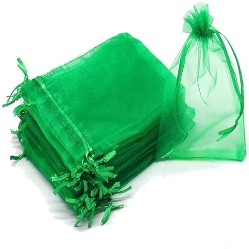 50 Stück schiere transparente Chiffon-Organzabeutel Weihnachten Halloween Hochzeit Geburtstagsfeier Süßigkeiten Geschenkboxen Schmuckverpackungsbeutel-Grün,15x20cm