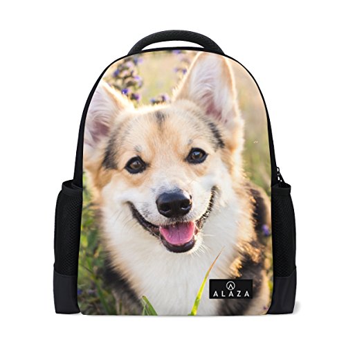 My Daily Happy Welsh Corgi Dog Blume Rucksack 35,6 cm Laptop Daypack Schultasche für Reisen College Schule