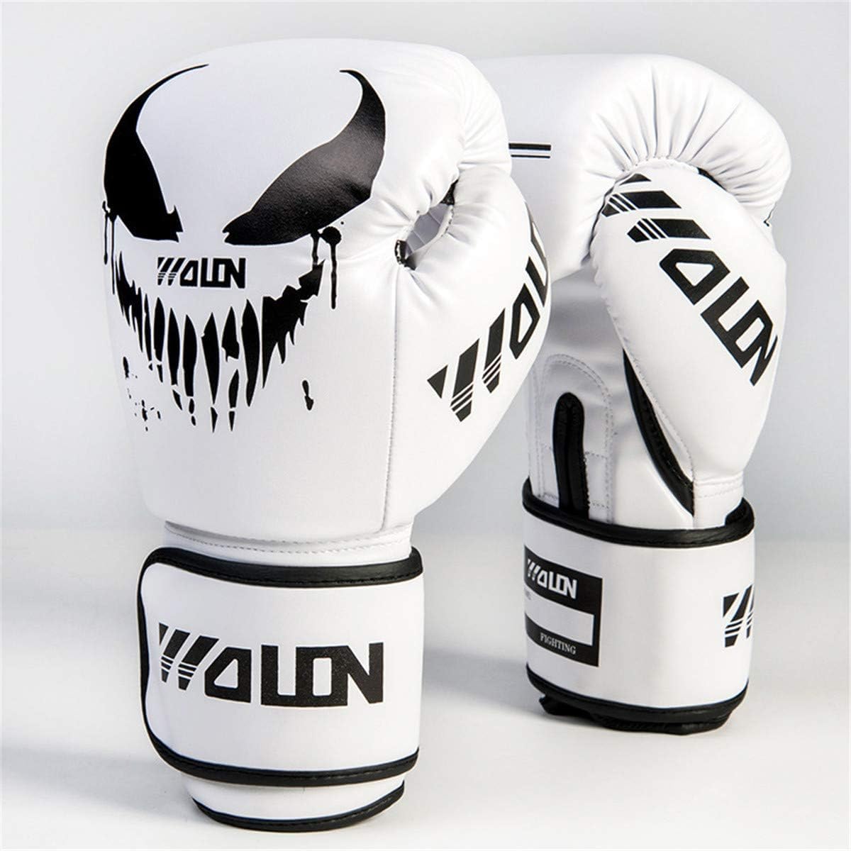 Boxhandschuhe Professionelles 10oz Leder Muay Thai Training Sparring Boxsackhandschuhe Kickboxen Kämpfen,Weiß,M