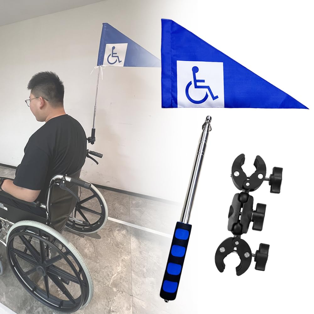 Flagge für ältere Rollstühle für Roller und Rollator, Sicherheitszubehör, 1,8 m lang, zusammenklappbar (blau)