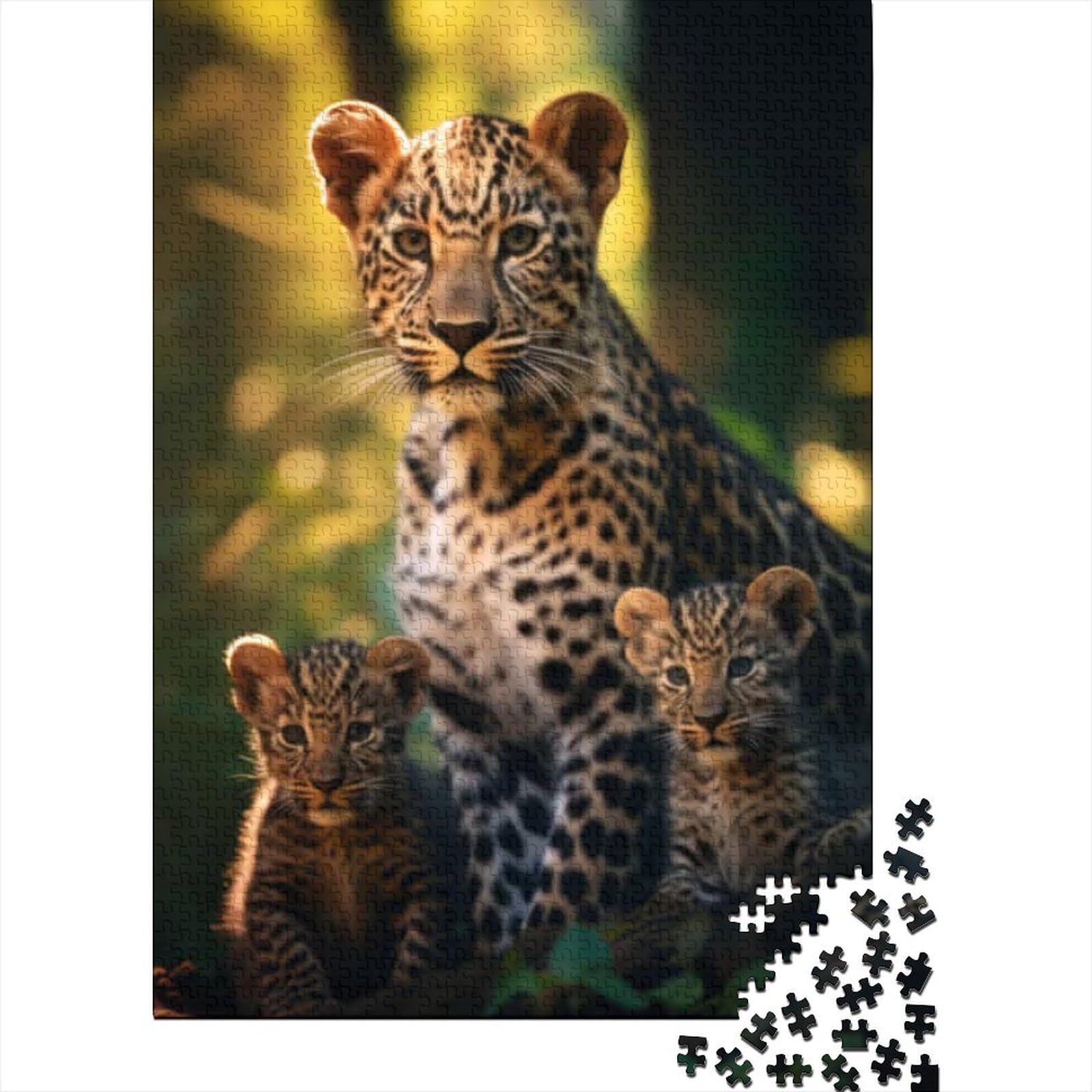 Leopard mit Jungen, Holzpuzzle für Erwachsene, Puzzlespielzeug, 1000-teiliges Puzzle für Erwachsene und Teenager – anspruchsvolles Spiel (Größe 75 x 50 cm)