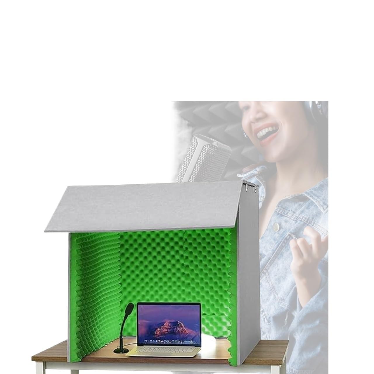 V3VOGUE Portable Vocal Studio/Booth, Schalldichte Kabine Gesangskabine, Schallschutzabdeckung FüR Den Schreibtisch, Klangkabine, Groß, Faltbar, Superdichter Schallabsorbierender Schaumstoff