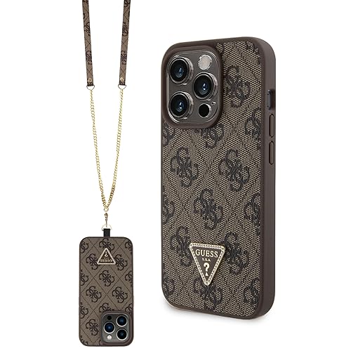 GUESS GUHCP15LP4TDSCPW Hülle für iPhone 15 Pro 6.1" braun hardcase Crossbody 4G Metal Logo