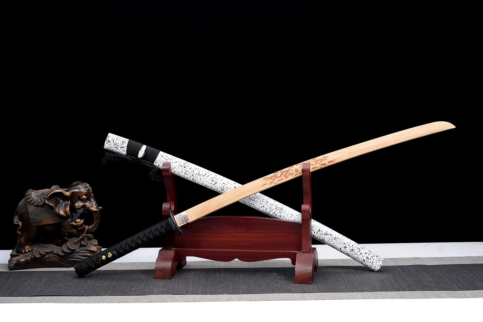 KPTKP 103cm natürliches Bambus-Katana, Samurai-Schwert mit Massivholz-Farbscheide, handgefertigtes Bokken für Kendo-Training, Cosplay, Display, Wohnkultur