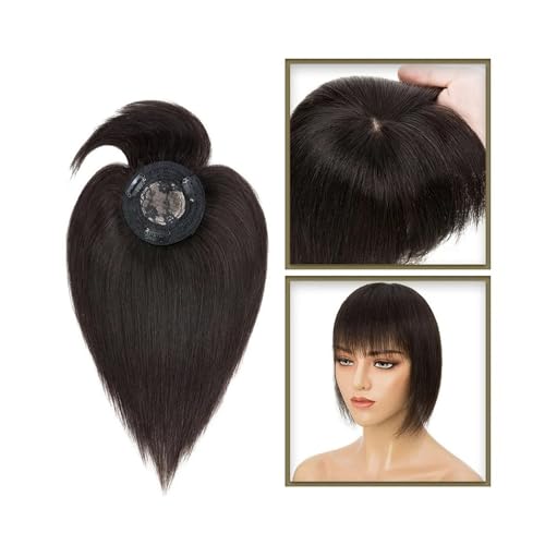 Haartopper für Frauen Haaraufsätze for Frauen mit dünner werdendem Haar, 10–20 Zoll glatter Echthaaraufsatz mit Pony, 150% Dichte, 8,5 x 8,5 cm Seidenbasis, Clip-in-Topper-Haarteile Haarteil Topper T