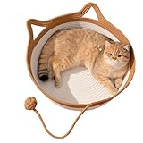 Nest Katzenbett, Schreibtischbett für Katzen, Faltbares Katzennest, mit lustigem Katzenball, Geeignet für Katzen, Handgewebtes Hundekorbbett mit süßen Ohren, Haustierbettnest aus Baumwollseil für Haus