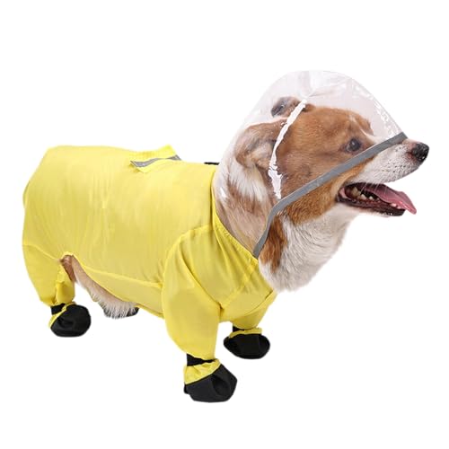 Hunde-Regenjacke, großer Hunde-Regenmantel,Dackel-Regenmantel, reflektierend, wasserdicht, Regenponchos - Winddichte, durchsichtige Kapuze, leichte Hunde-Regenmäntel, vollständiger Schutz für tägliche