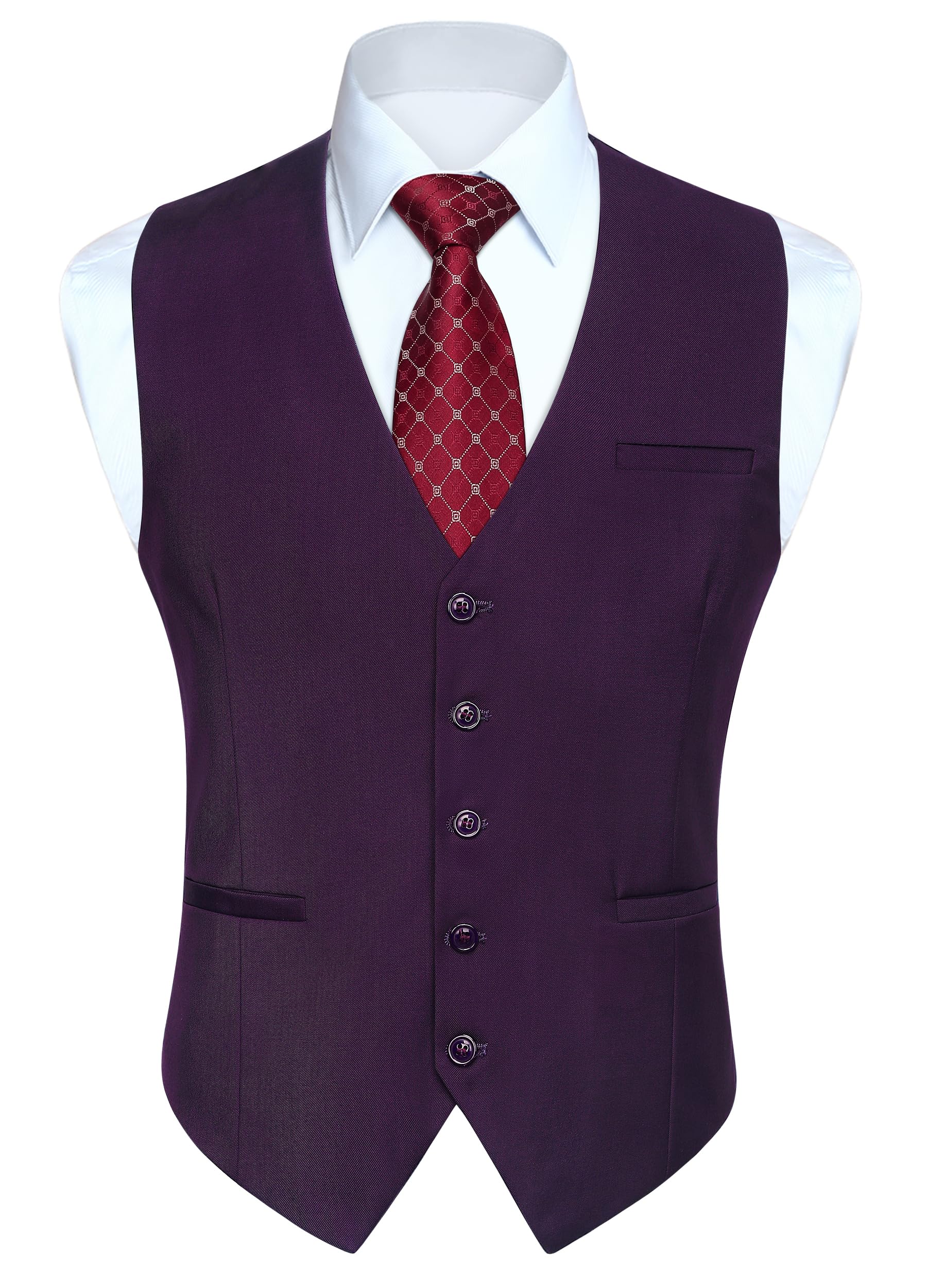 Enlision Anzugweste Herren Violett Formelle Weste Hochzeit Einfarbige Anzugwesten Elegant Business Westen Männer mit Taschen 4XL