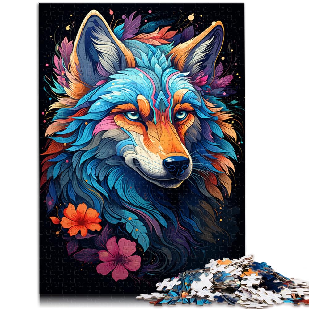 Puzzles für Fantasiezeichnung eines Wolfs, 1000-teiliges Puzzle aus Holz, Familienspiel zum Stressabbau, schwieriges Herausforderungspuzzle, 1000 Teile (50 x 75 cm)