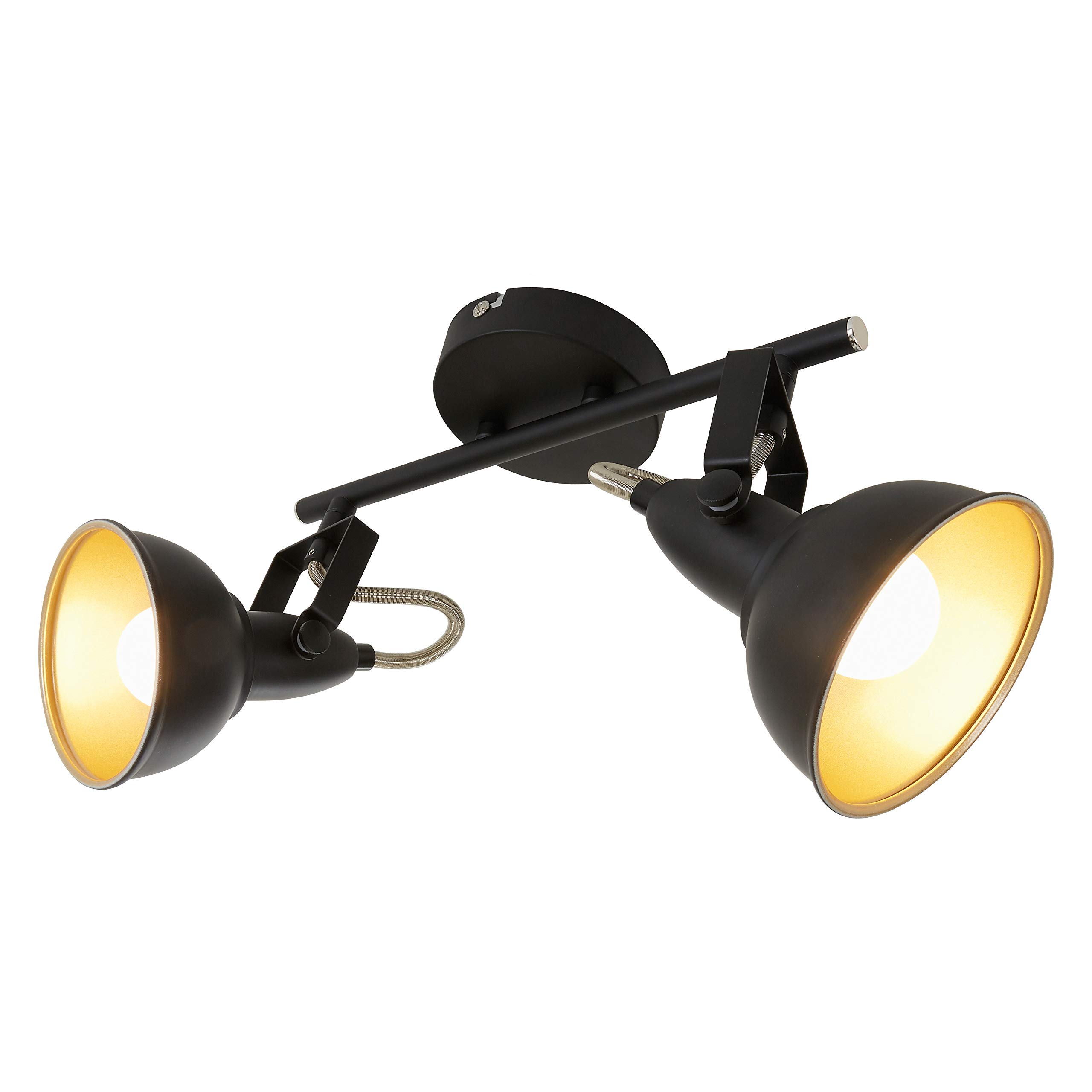 Briloner Leuchten 2049-025 Deckenleuchte, Deckenlampe mit 2 dreh-und schwenkbaren Spots im Retro/Vintage Design, Fassung: E14 max. 40 Watt, Metall Schwarz-gold 30.4 x 10 x 18.1 cm