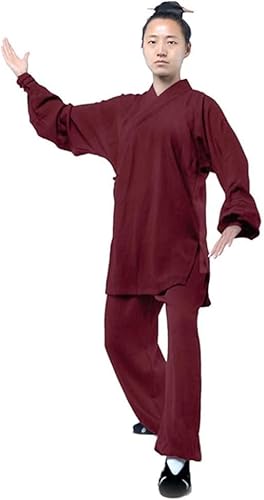 WLLKIY Tai Chi Uniform Anzug – Chinesische Kampfkunst Kung Fu Wing Chun Shaolin Trainingsanzug Unisex Taoistische Dao Kleidung Jacke Hose – Hanf,Rot-S