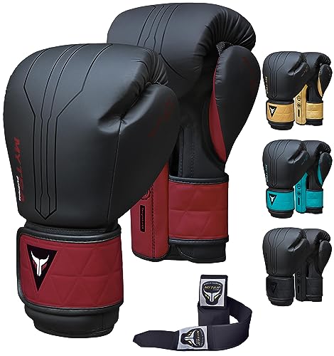 Mytra Fusion Boxhandschuhe Im Lieferumfang von Free Hand Wraps enthalten Box Handschuhe MMA Training Muay Thai Handschuhe Männer & Damen Kickbox Handschuhe (14-oz, Black/Maroon)