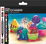 Marabu 0148000000100 - Sketch Marker Graphix 12er Set Sugarholic, japanische Doppelspitze 1-7 mm Keilspitze und 1 mm fein, brillant, schnelltrocknende, alkoholbasierte Tinte, geruchsarm und wasserfest