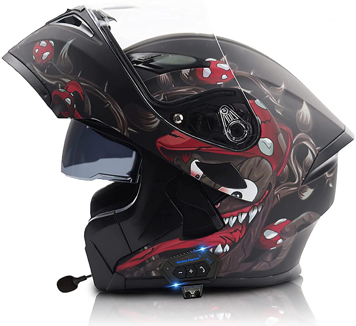 Motorradhelm Herren Mit Bluetooth Klapphelm Integralhelm Fullface Helm Motorrad,DOT/ECE Zertifiziert Rollerhelm Sturzhelm Mit Doppelvisier Sonnenblende Für Damen Erwachsene