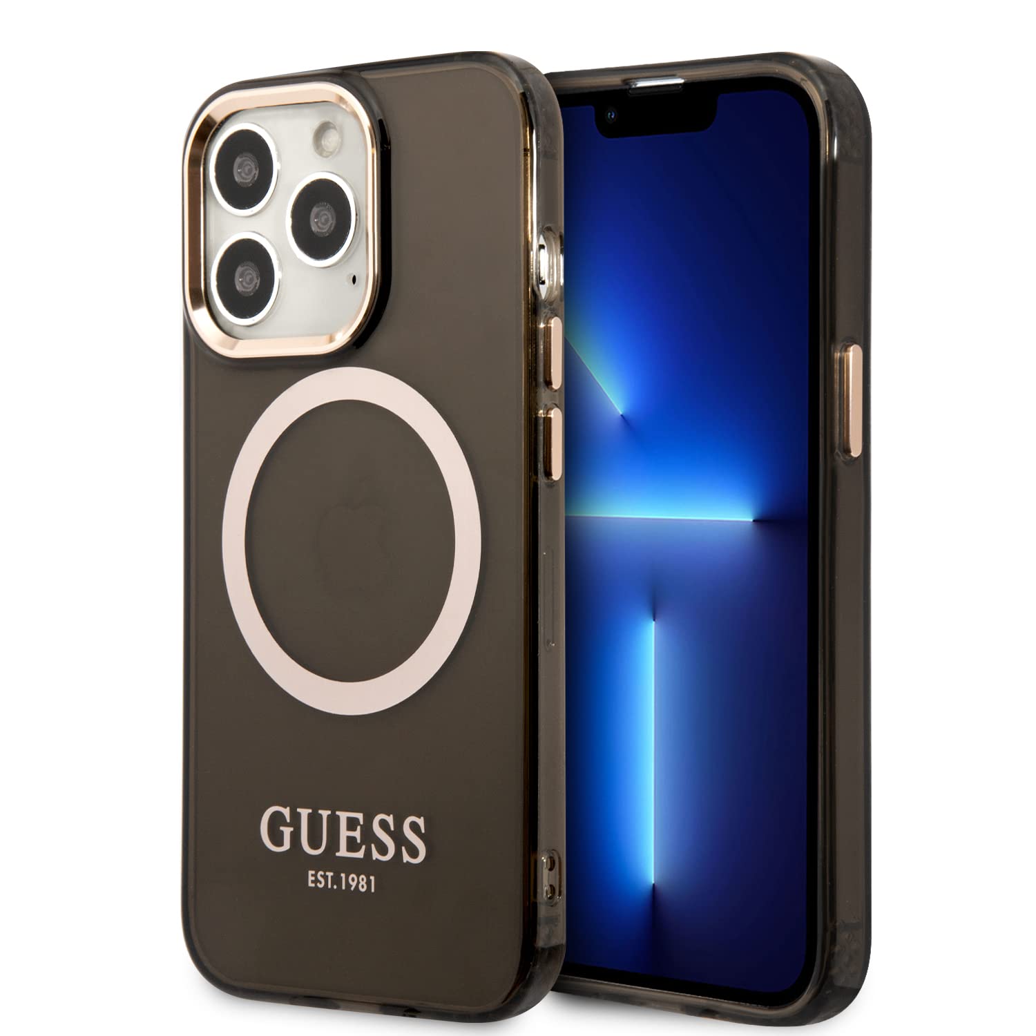 CG MOBILE Guess GUHMP13LHTCMK Hardcase für iPhone 13 Pro / 13 6,1" schwarz/Gold Outline Translucent