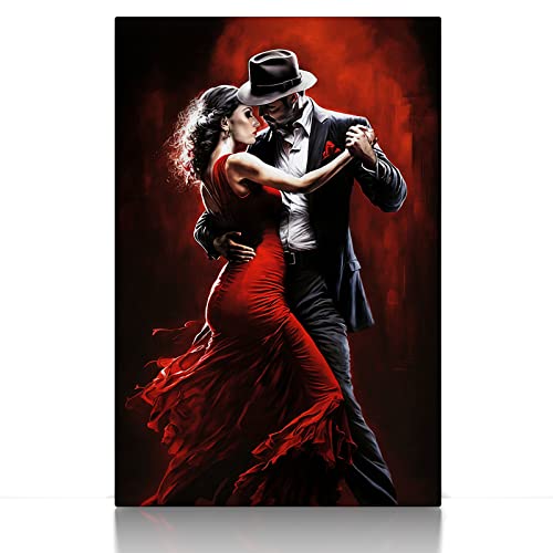 Tango - Leinwand Bild - Wandbild aufhängefertig Paar, Tanzen, Modern Art, Rot, Rotes Kleid sinnlich Kunst Druck Bilder Wand Deko Modern Art XXL Wohnzimmer (60 x 40 cm, Leinwand auf Keilrahmen)