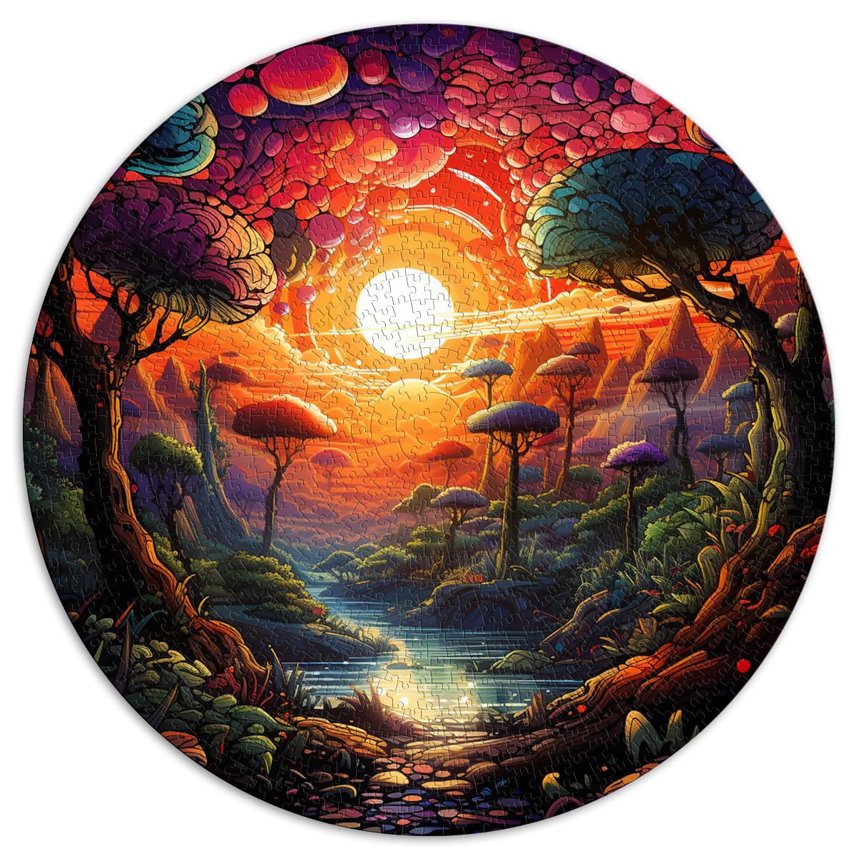 Puzzle für Psychedeliker aus einem psychedelischen Dschungel, 1000 Teile Puzzlespiel, 67,5 x 67,5 cm, Entspannungspuzzle, schwierige und herausfordernde Spiele