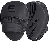 SAWANS® Box Fokus Pads Haken und Stoßhandschuhe, Leder, Kickboxen, MMA, gebogener Arm, Schlagschild, Schlagen, Zielpolster, Kampfsport, Muay-Thai-Training (matt-schwarz)