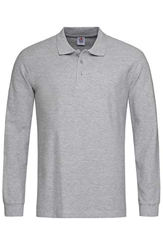 Stedman ST3400 - Herren Langarm Baumwolle Polo Shirt - M, Grau Heide