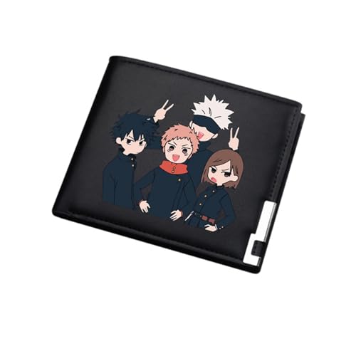 RYNDEX Jujut-su Kais-en Brieftasche Anime, Zweifach Gefalteter Portmonee Klein, PU Leder Münzbörse Wallet mit Sichtfenster(Color:Black 2)