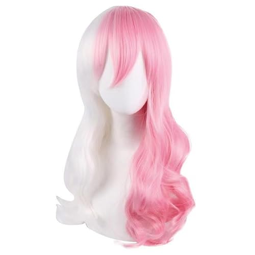 WCCNKK Wig Anime Cosplay Danganronpa Monomi Cosplay Perücke Weißes Rosa Langes Lockiges Haar Hitzebeständiges Kunsthaar, Mit Perückenkappe, Dekorative Accessoires, Anime-Geschenk