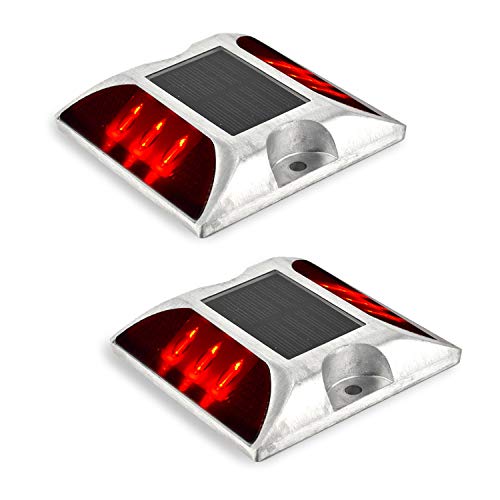 2 Stück Solarenergie Bodenbeleuchtung, 6 LED wasserdichte Einfahrt Straße Stud Lampe für Straße, Pfad, Deck, Dock, Einfahrt, Garten (rotes Licht)