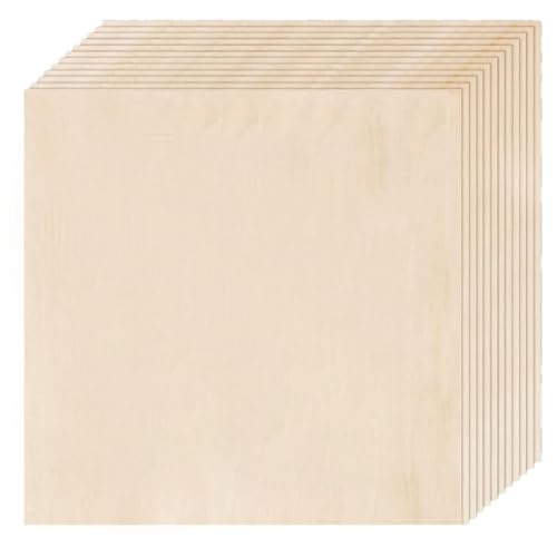 Cenei Lindenholzplatten, 12er-Pack, 12 X 12 X 1/8 Sperrholzplatten, 3 mm Lindenholz zum Laserschneiden, Lasergravurrohlinge, Zeichnen