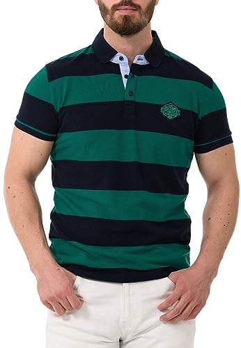 Cipo & Baxx Herren Poloshirt Freizeit Baumwolle Polokragen Streifen T-Shirt CT741 Dunkelblau-Grün XXL