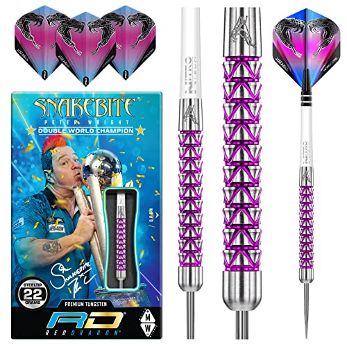 RED DRAGON Peter Wright Snakebite Vyper 22g Tungsten Darts mit Flights und Schäfte