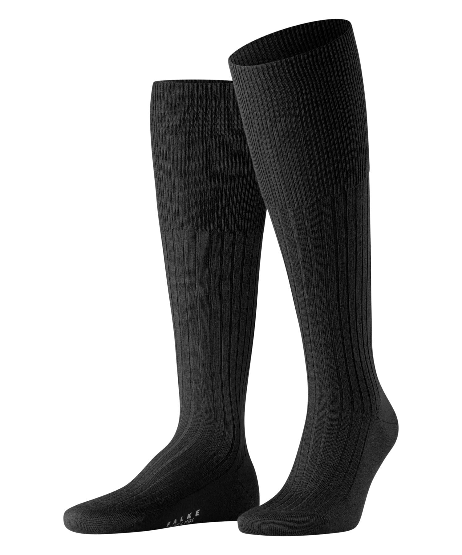 FALKE Herren Kniestrümpfe Bristol Pure M KH Wolle lang einfarbig 1 Paar, Schwarz (Black 3000), 47-48