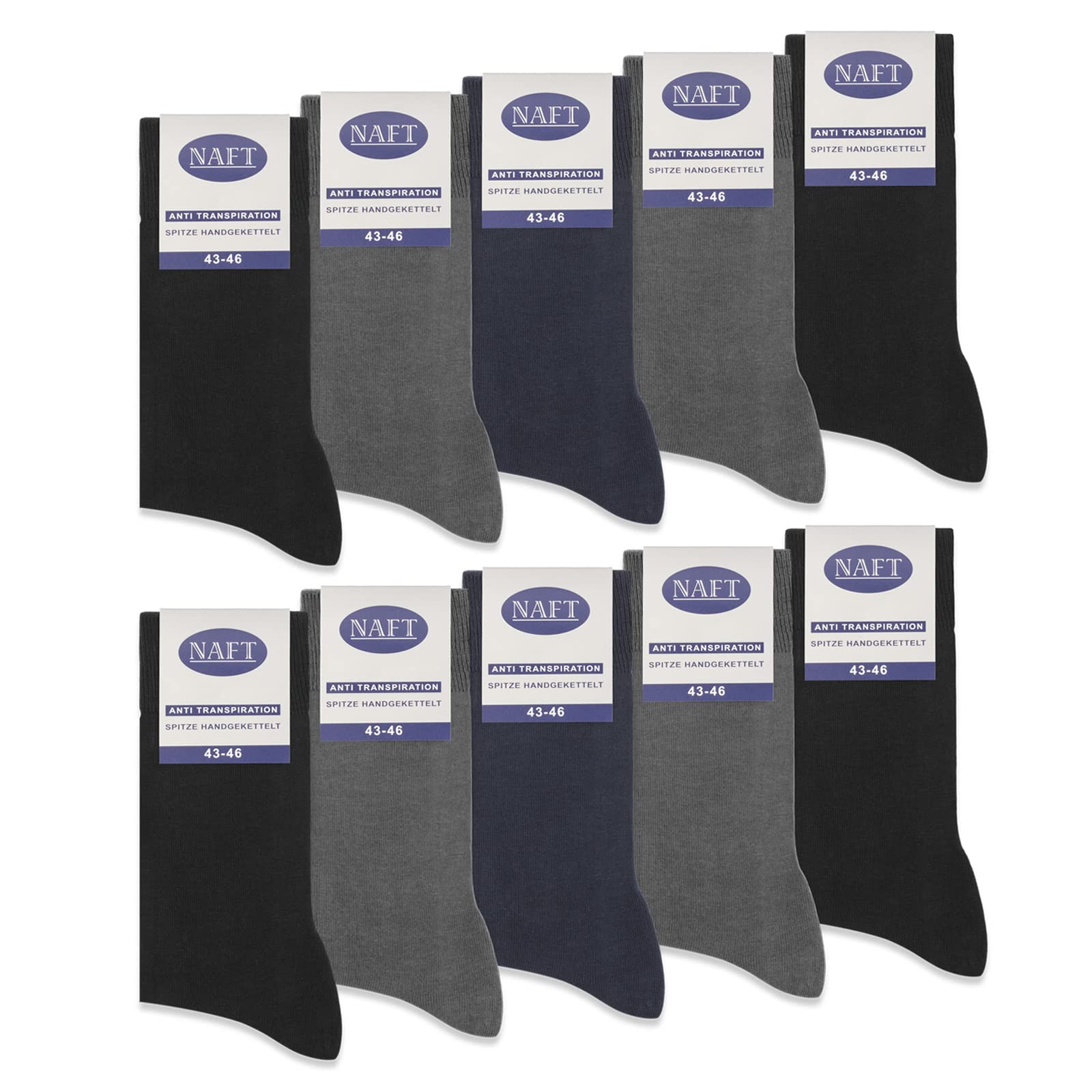 10 Paar Socken 100% Baumwolle Herren Komfortbund ohne Naht 10600 (Schwarz Navy Anthrazit 47-50)