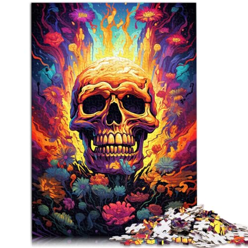 Puzzles für farbenfrohe, psychedelische Blumenschädel auf Flammen, 1000 Teile, für Erwachsene, Geschenke, Holzpuzzle, Familienaktivität, Puzzles 1000 Teile (50 x 75 cm)