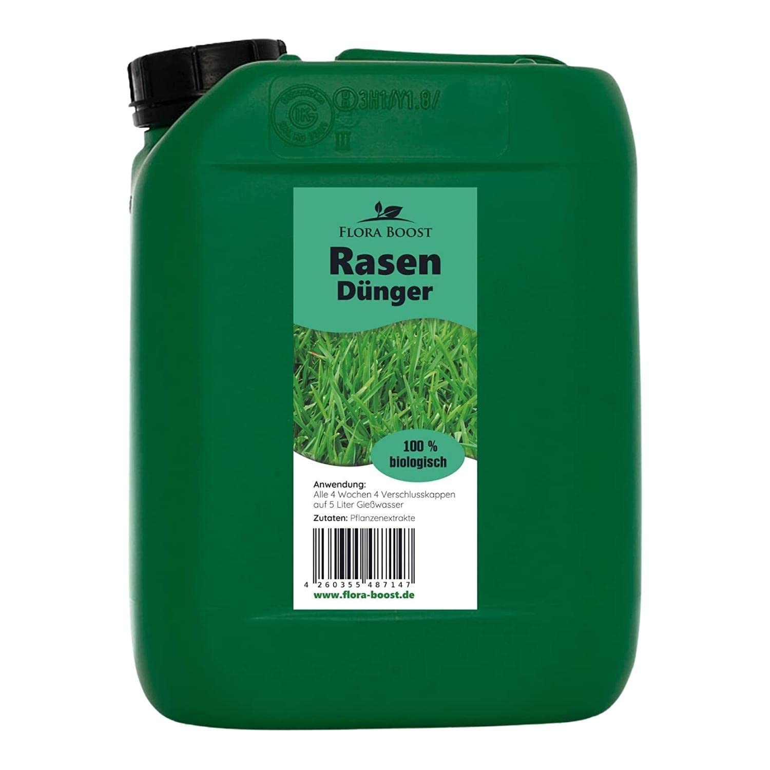 Flora Boost Rasendünger Flora Boost 5000ml I Für 2500m² Rasenfläche I Starterdünger für alle Rasen Sorten geeignet I Flüssigdünger für grünen Rasen I 100% natürlicher Pflanzendünger