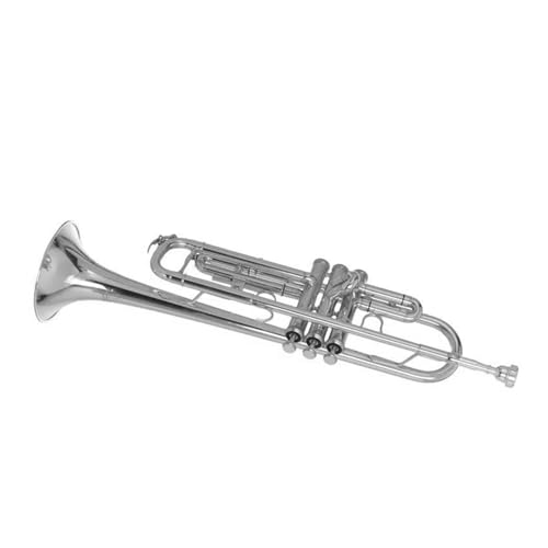 Standard Trompete Trompete Bb B flache Messingposaune exquisites und langlebiges Trompeteninstrument mit Mundstückhandschuhen Schultergurtbox(Color:Silver)