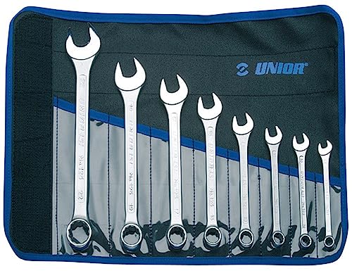 Unior Uni 2362020900 Ringgabelschlüssel-Set, Kurze Ausführung in der Tasche, 8-22/8 Zoll, Silber, 10 x 10 x 5 cm