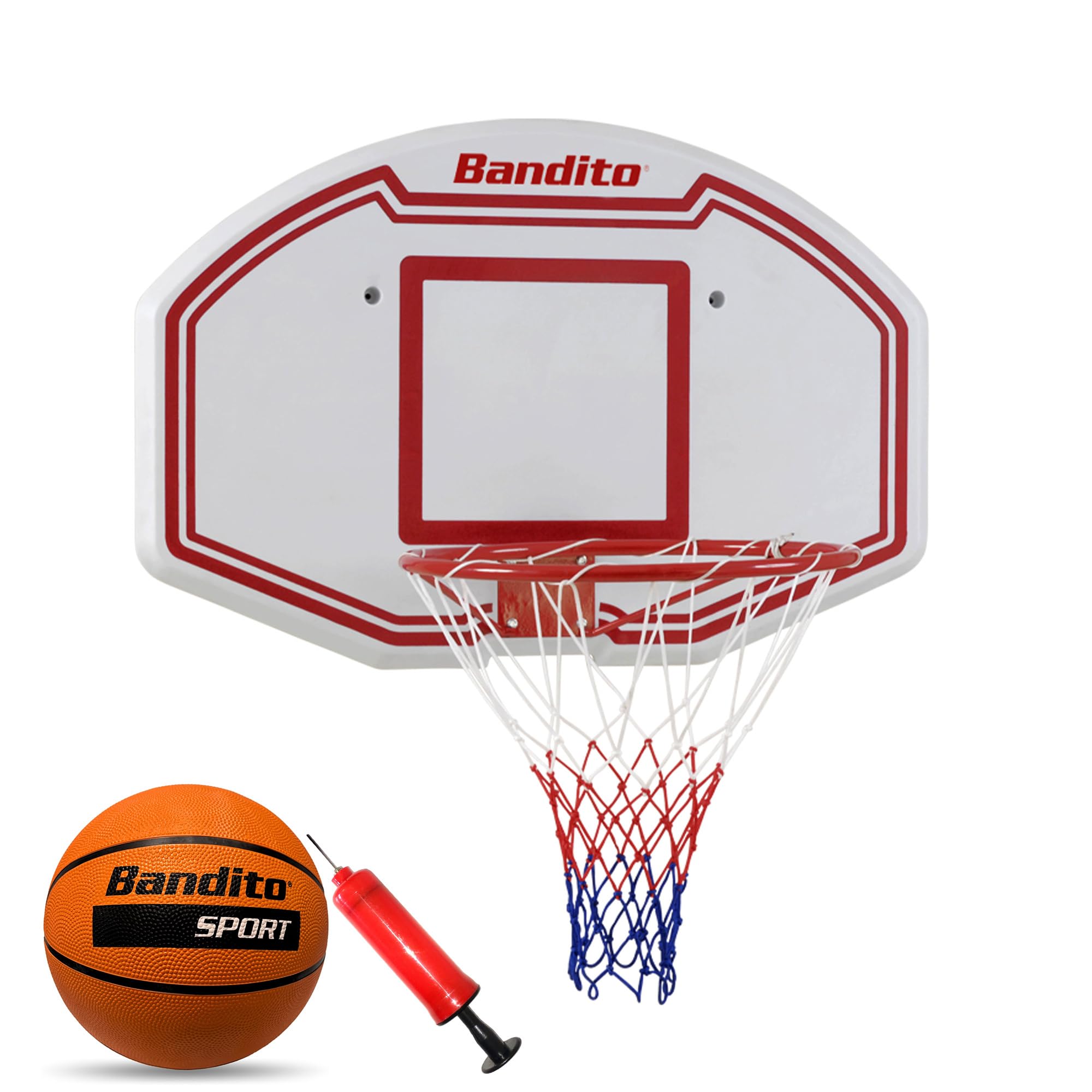 Bandito Basketballkorb Basketball Backboard Winner inkl. Bandito Basketball in offizieller Turniergröße und Ballpumpe,ideal für Zuhause, wetterfest, robust, Wandgerät, alle Altersgruppen