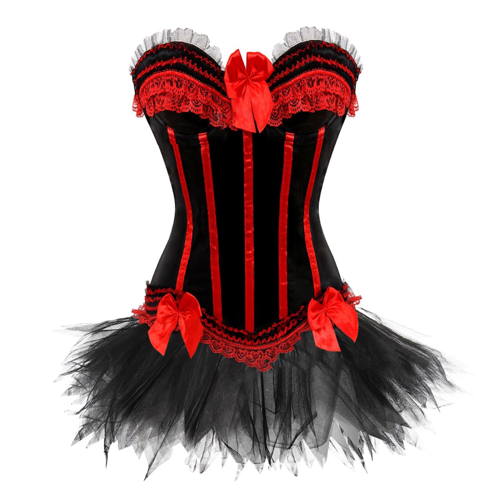 WANGTIANXUE Damen Tutu Rock Zweiteilig Gothic Rock und Korsett Zweiteiliges Vintage Mittelalter Viktorianisch Renaissance Spitzen Rock und Corset 2PCs Set Halloween Karneval Kostüm Ball Party Outfit