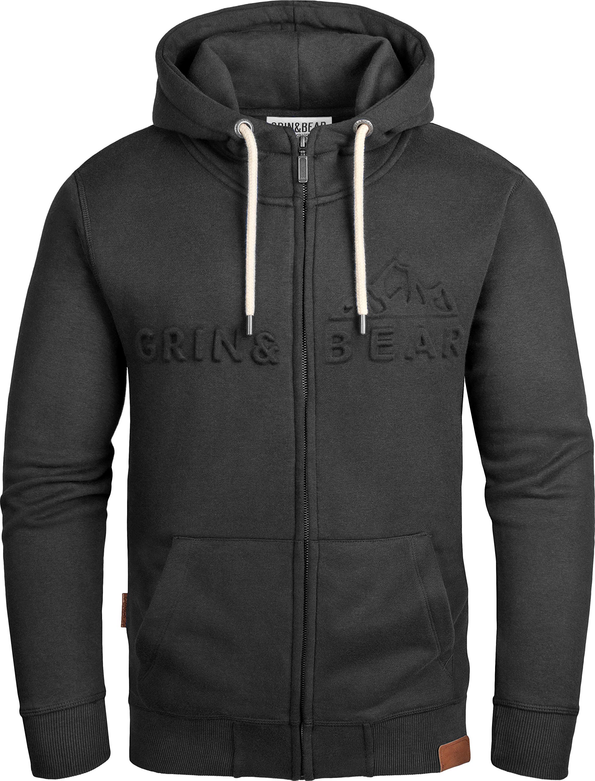 Grin&Bear Herren Kapuzenpullover mit geprägtem Logo in schwarz, XL, GEC017