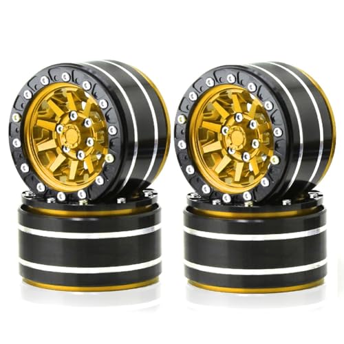 Pcivzxam Metall 1,9 Beadlock Felge Außendurchmesser 55 mm für RC 1/10 12 mm Hex Crawler Auto Axial SCX10 90047 CC01 TRX4, Gold 4PCS Ersatzteile