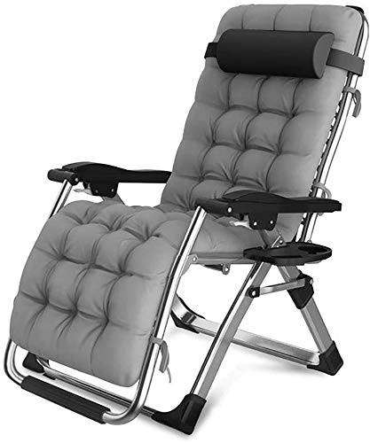 CHAIRQEW Liegestuhl Klappbar Comfort Gartenstuhl mit Becherhalter Kopfkissen, für Camping Garten Büro Freizeit Garten relaxsessel strandliege (Color : Silver)