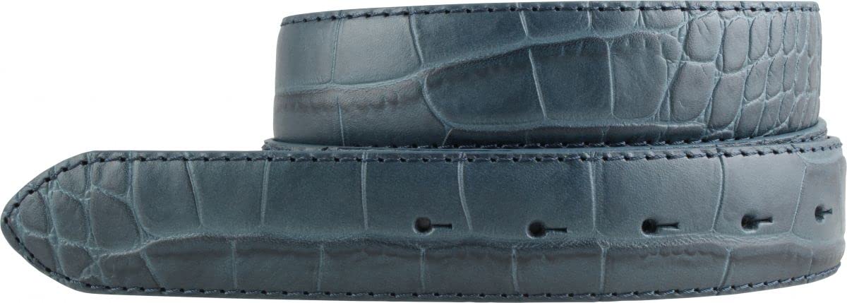 BELTINGER Wechselgürtel mit Krokoprägung ohne Schnalle 3,5 cm | Druckknopf-Gürtel für Damen Herren 35mm Kroko-Optik | Kroko-Muster | Jeansblau 85cm