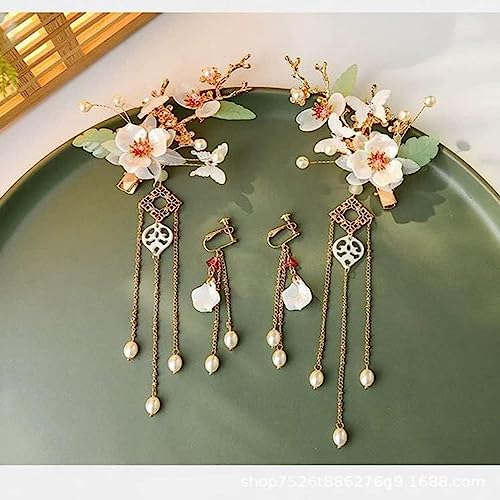 Haargabel, Braut-Haarnadeln, Hanfu-Haarstäbchen, chinesische Haarnadeln for Frauen, Quasten-Blumen-Perlen-Haarspangen, Vintage-Hanfu-Dekor, Kopfschmuck, antiker Haarschmuck. Als Kopfschmuck abgebildet