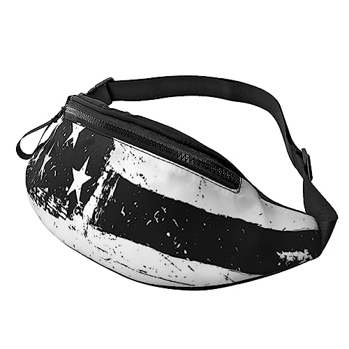 HSJFS Runner Bull Skull Printed Sports Crossbody Waist Bag Casual Chest Bag, Schwarze und weiße amerikanische Flagge, Einheitsgröße