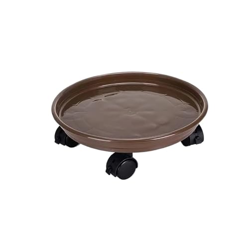 Pflanzenroller 30 cm Pflanzen-Caddy-Ständer, runder Palettentopf mit Feststellrädern, rollendes Tablett, Pflanzgefäß, Rollwagen, Rollen, Topfuntersetzer for Terrasse, Garten, Innenbereich(Brown)