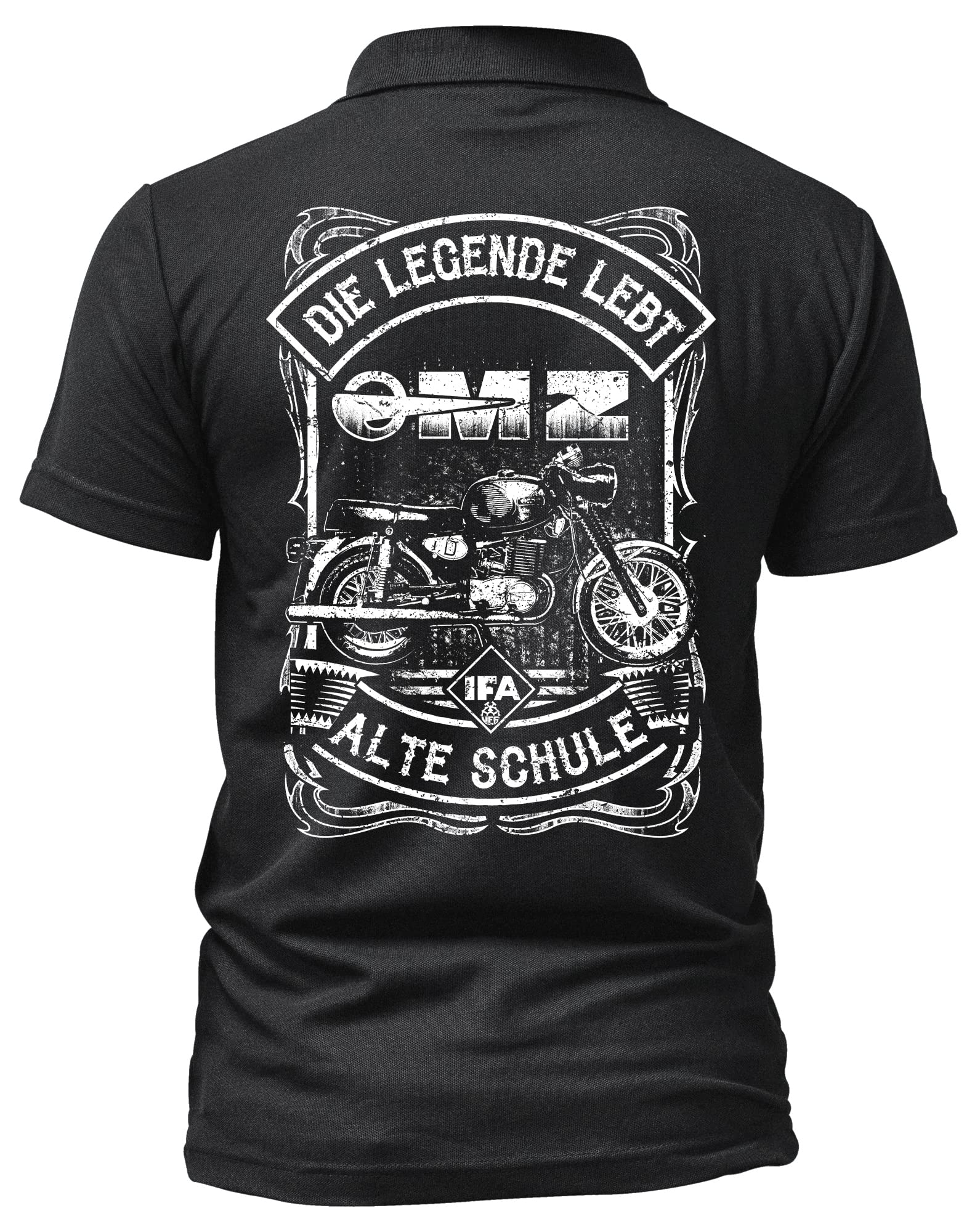 Alte Schule MZ Herren Poloshirt | DDR Shirt - Logo - Kurzarm - Nostalgie - Ossi - Motorrad - Moped - IFA Shirt | TS 250 Schwarz (L)